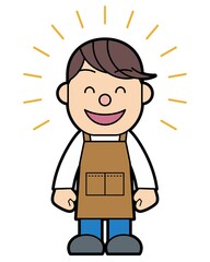 エプロンをつけた男性 笑顔