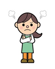 エプロンをつけた女性 怒る