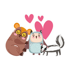 cute animal adorable little tarsius skunk and owl hearts cartoon