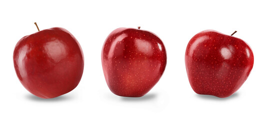Set of ripe red apples isolated on white. Banner design