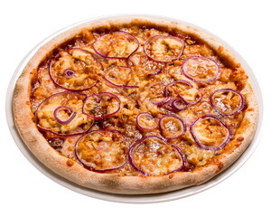 Barbecue pizza. Isolated image on white background.