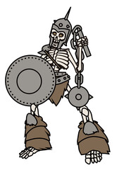 evil undead skeleton with weapon and shield