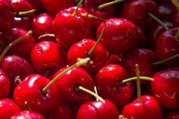 box of ripe red cherries
