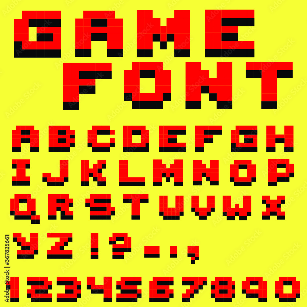 Fototapete pixel retro video game font. 8 bit letters and numbers font.