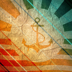 Abstract sun burst vintage banner. Anchor with rope silhouette