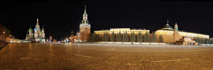 Red Square Panorama in Moscow at night in Russia.