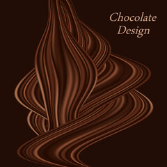 Chocolate wavyswirl splash, liquid flowing texture. Decorative background for poster or banner. Abstract vector illustration