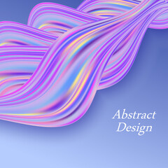 Holographic pastel wave background, purple and blue color flow liquid texture. Modern trendy design for poster or banner. Abstract vector illustration