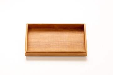 open wooden box top view on white background