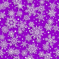 Christmas seamless pattern of paper snowflakes with soft shadows on purple background