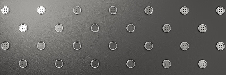 3d rendering of button on black minimalistic background. Wide background site head and cover photo. Pattern for texture of wallpaper. 