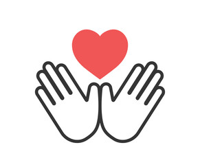 Handmade icon. Hands with heart  vector illustration. 