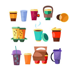 Coffee to go set. Takeout drinks collection. Can be used for topics like beverage, city break, energy