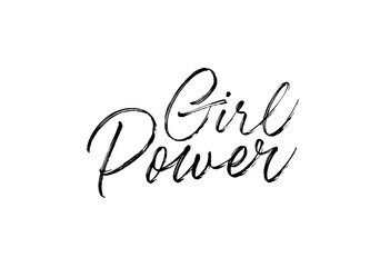 Girl Power ink pen vector lettering. Feminism slogan with hand drawn lettering girl power. Woman motivational slogan. Vector calligraphic illustration of feminist movement. Modern design for t shirt