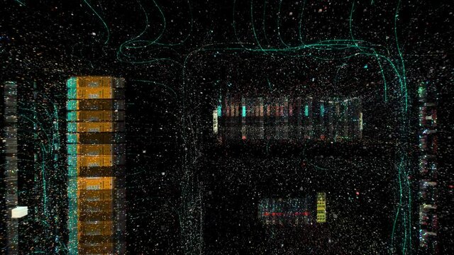 Abstract animation of working programmable logic controller box PLC. Augmented reality