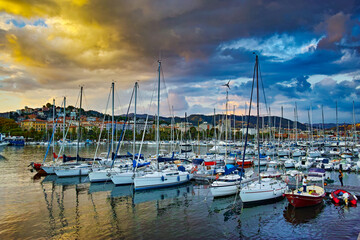 La Spezia Italy 09/22/2016 Evening panorama on the port of La Spezia Liguria Italy