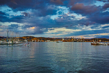 Fototapeta premium La Spezia Italy 09/22/2016 Evening panorama on the port of La Spezia Liguria Italy