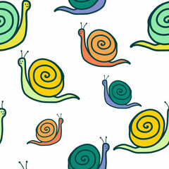 Cheerful snails seamless pattern.