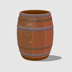 Vector Old Wooden Barrel, Color image of cartoon empty barrel on white background.