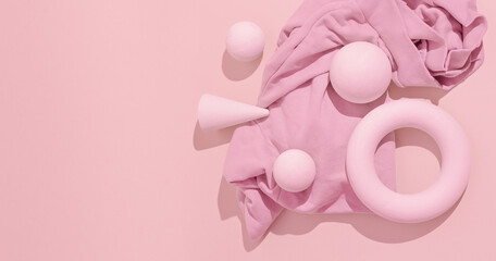 Abstract geometry and textile minimal background. Pastel pink trendy colours. Still life concept design