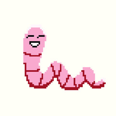 Fototapeta premium Worm in pixel art vector illustration
