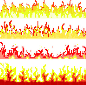 Fire set vector illustration in pixel art