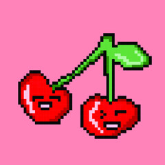 Cherry vector illustration in pixel art