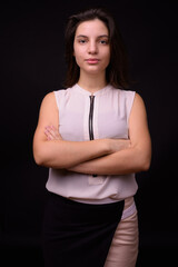 Portrait of young beautiful businesswoman with short hair