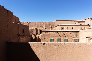Exterior of the mud brick Kasbah of Taourirt, Ouarzazate, Morocco. Unesco World Heritage Site