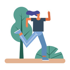 young woman running practicing activity character