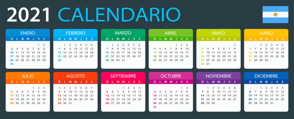 2021 Calendar - vector illustration, Argentinean version