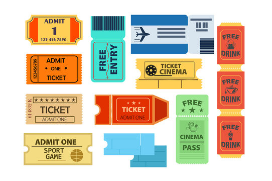 Tickets illustration set. Paper, pass, coupon. Access concept. Can be used for topics like cinema, plane, sport game