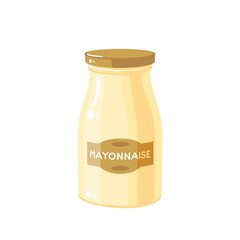 Mayonnaise sauce jar with lid, traditional japanese condiment, vector illustration cartoon icon isolated on white background.