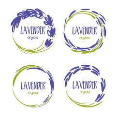 Set of template label design of beautiful abstract lavender flowers. Vector illustration