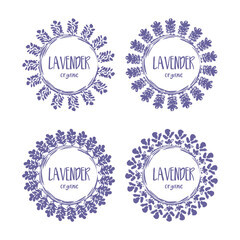 Set of template label design of beautiful abstract lavender flowers. Vector illustration