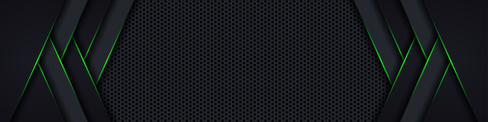abstract dark technology background with green luminous hexagon carbon fiber