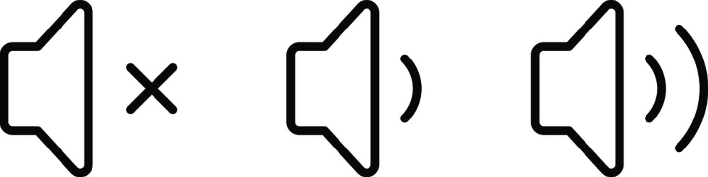 Sound volume vector icon set. Mute, decrease and  increase sound volume icons in black over white background. 