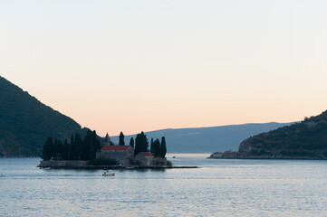 Obraz premium Island near Perast, Montenegro at the sunset.