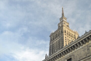 Fototapeta na wymiar Palace of Culture and Science in Warsaw, Poland with a sky in a background.