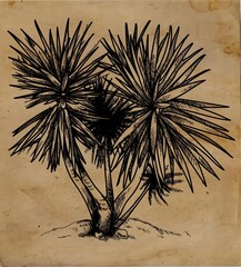 Botanical illustration. Yukka. Professional drawing in vintage style. Freehand drawing. Drawing with ink, drawing with a pen.