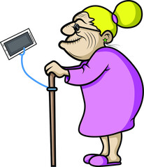 grandma is using a cell phone