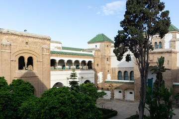 Fototapeta na wymiar Mahkama du Pacha (Mahkamat al-Pasha) is an administrative building constructed 1941-1942 in the Hubous neighborhood of Casablanca, Morocco