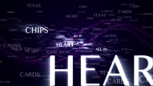 Texas Hold'em Exploding Text and Keywords Animation, Rendering, Background, Loop, 4k
