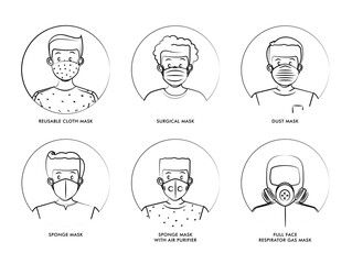 People with face mask icon illustrator