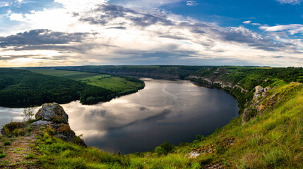 Fototapeta premium Beautiful evening over the canyon with the river. Europe trip in summer.