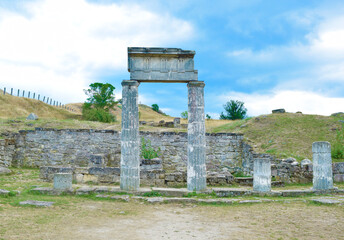 Beautiful view of the ruins with columns on the hills