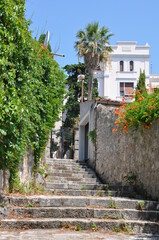 Stone stairs up on the streets of the ancient city of Dubrovnik.