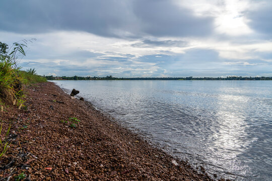 blue lake with cloudy sky, nature series