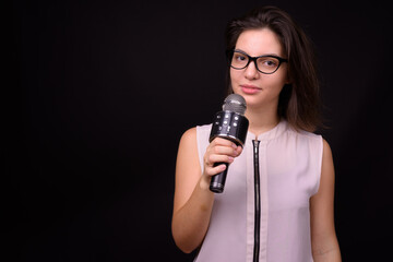 Portrait of young beautiful businesswoman with short hair