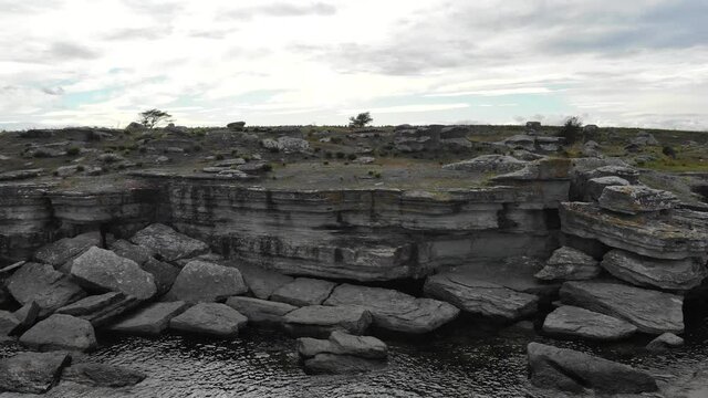 Drone view rugged coastline of Asunden Nature Reserve Gotland, Sweden